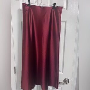 NWOT | If She Loves Burgundy Satin Maxi Skirt, size L